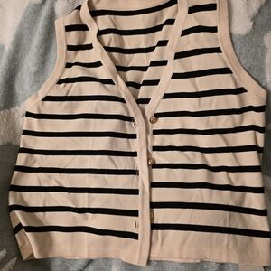 Striped Sleeveless Button-Down Top - Black/White
